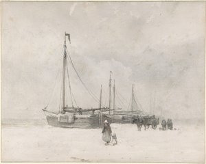 Fiskebåtar på stranden på vintern av Anton Mauve