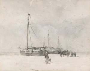 Fiskebåtar på stranden på vintern, mitten till slutet av 1800-talet. av Anton Mauve