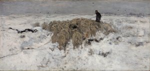 Fårflock med herde i snön av Anton Mauve