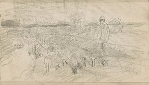 Herde med en fårflock i ett landskap av Anton Mauve