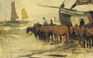 Att sätta en fiskesmå i havet av Anton Mauve