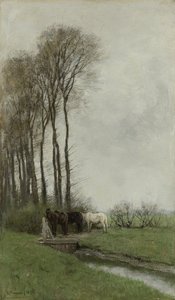 Hästar vid grinden av Anton Mauve