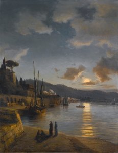 En turkisk hamn i månsken av Anton Melbye