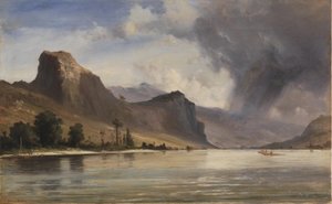 Kustlandskap med berg. En storm på väg