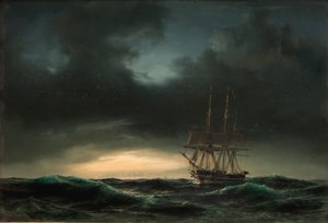 En dansk korvett i sjön efter en storm
