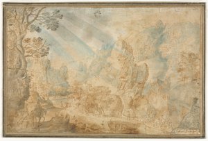 Bergslandskap med figurer, första hälften av 1600-talet.