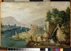 ""By nära bergen"" (En stad i bergen) Landskap i Flandern. Målning av Antonie (Anton) Mirou (1586-cirka 1661) 1600-talet Mikalojus Konstantinas Ciurlionis Fine Arts Museum, Kaunas, Litauen