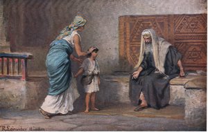 Hannah tar Samuel till Eli, från Hulberts Story of the Bible publicerad av The John Winston Company, 1932
