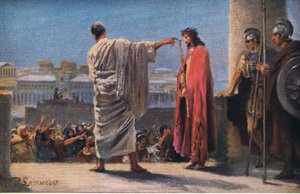 Jesus före Pilatus, från Hulberts Story of the Bible publicerad av The John Winston Company, 1932
