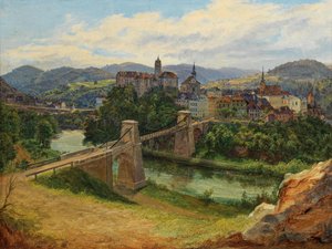 En vy över staden Loket i Tjeckien (Elbogen an der Eger)