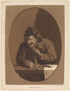 En bonde som äter av Anton Spreng after Adriaen Brouwer; published by Joseph Eder
