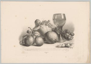 Stilleben med glas, plommon, citron, vindruvor och hasselnötter Flower and Fruit Studies (...) 10:e avsnittet (serietitel) av Anton Weiss