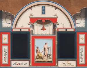 Väggmålning av ett romerskt hus på tomten till Villa Negroni i Rom, Adonis med en ung man. 1779