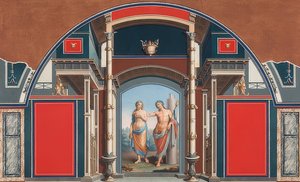 Väggmålning av ett romerskt hus på tomten till Villa Negroni i Rom, som visar Bacchus och Ariadne. 1783