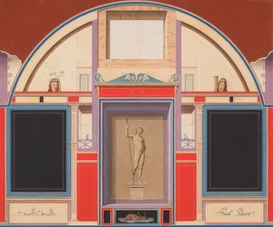 Muralmålning av ett romerskt hus på Villa Negroni i Rom, staty av Adonis. Omkring 1801 (?) av Anton von Maron