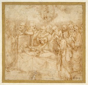 The Dormition of the Virgin (penna & brunt bläck med brun tvätt på vitt papper) av Antonello Gaggini