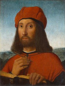 Porträtt av en man med röd basker och bok av Antonello de Saliba