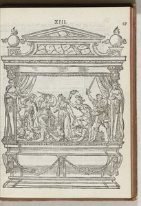 Andra dekorerade ställningen med scen: prinsen jagar bort krig och oenighet, 1577 av Antoni van Leest