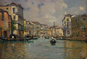 Riva degli Schiavoni, Venedig (olja på trä) av Antonia Maria de Reyna Manescau
