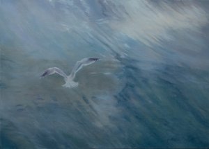 Måsen flyger iväg, 2012 (olja på duk) av Antonia Myatt