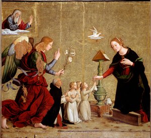 Bebådelse med kardinal Juan de Torquemada (målning, ca 1460)