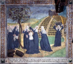 Saint Francoise Romaines liv: helgonet som underhåller vingården med systrarna får druvor att dyka upp i januari (fresco)