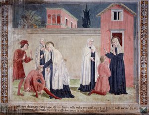 S:ta Francesca Romanas liv: Helgonet helar en man som skadats i huvudet (Fresco av Antoniazzo Romano