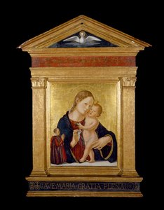 Jungfru och barn med donator, ca 1480 (tempera och bladguld på panel)
