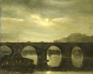 En av broarna över Seine, Paris, i månskenet