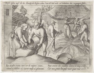 Tröska spannmålen Odla spannmål (serietitel) av Antonie Wierix (II) (possibly)