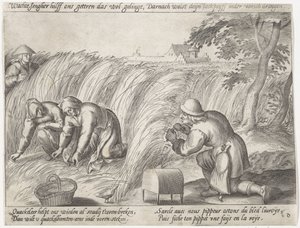 Ogräsrensning på marken Odla spannmål (serietitel) av Antonie Wierix (II) (possibly)