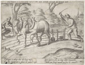 Plöjer marken Odla spannmål (serietitel) av Antonie Wierix (II) (possibly)