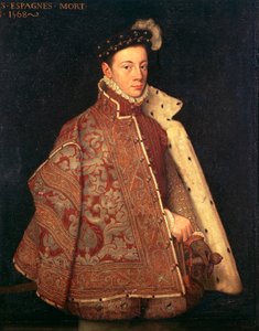 Porträtt av Don Carlos, Prins av Asturien (olja på duk) av Antonio (studio of) (attr. to) Moro
