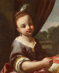 Flicka med korg (olja på duk) av Antonio Amorosi