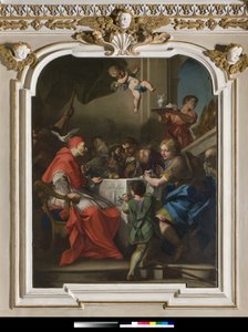 "" Den helige Gregoire den store vid ett bord med Jesus förklädd i pelerin"" Nära påven, den Helige Andes duva (Helige Ande) 1729-1731 (målning)