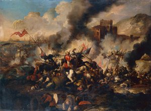 A Crusader Battle (olja på duk) av Antonio Calza