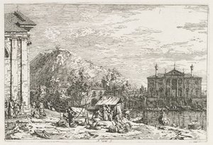 Visningar: En stad bortom en flod, 1735-1746. av Giovanni Antonio Canal