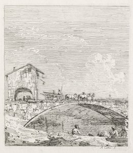 Utsikt: En vagn som passerar över en bro av Antonio Canaletto