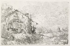 Visningar: En kvinna som drar vatten under en båge, 1735-1746. av Giovanni Antonio Canal