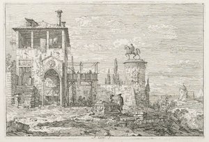 Utsikt: Riddarmonumentet, 1735-1746. av Giovanni Antonio Canal