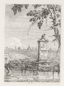 Utsikt: Det lilla monumentet under ett träd, 1735-1746. av Giovanni Antonio Canal