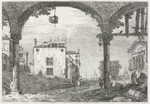 Utsikt: Portiken med lyktan av Antonio Canaletto