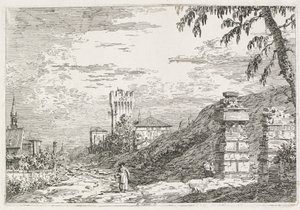 Utsikt: Två förstörda pelare av Antonio Canaletto