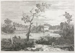 Utsikt: Utsikt över Burano, en stad på en ö i den venetianska lagunen, 1735-1746. av Giovanni Antonio Canal