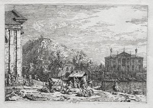 Utsikt över Venedig och omgivningar: En stad bortom en flod av Antonio Canaletto