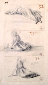 Kvinnofigur i tre olika positioner av Antonio Canova (1757-1822), teckning av Antonio Canova