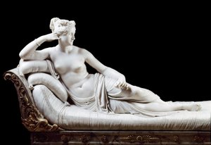 Pauline Bonaparte, prinsessan Borghese (1780 - 1825) syster till Napoleon I representerad i Victorious Venus Marble Sculpture av Antonio Canova (1757-1822) 1804-1808 Rom, Galleria Borghese