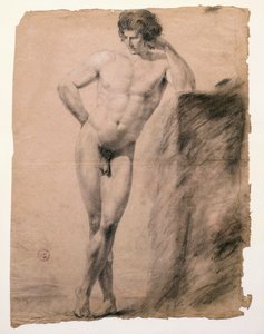 Studie av manlig naken lutad på sockel av Antonio Canova (1757-1822), teckning av Antonio Canova