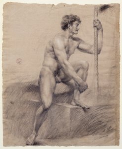 Studie av manlig naken sittande på podiet, Antonio Canova (1757-1822), teckning av Antonio Canova