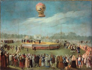 Ballonguppstigning i närvaro av kung Karl IV och hans hov av Antonio Carnicero